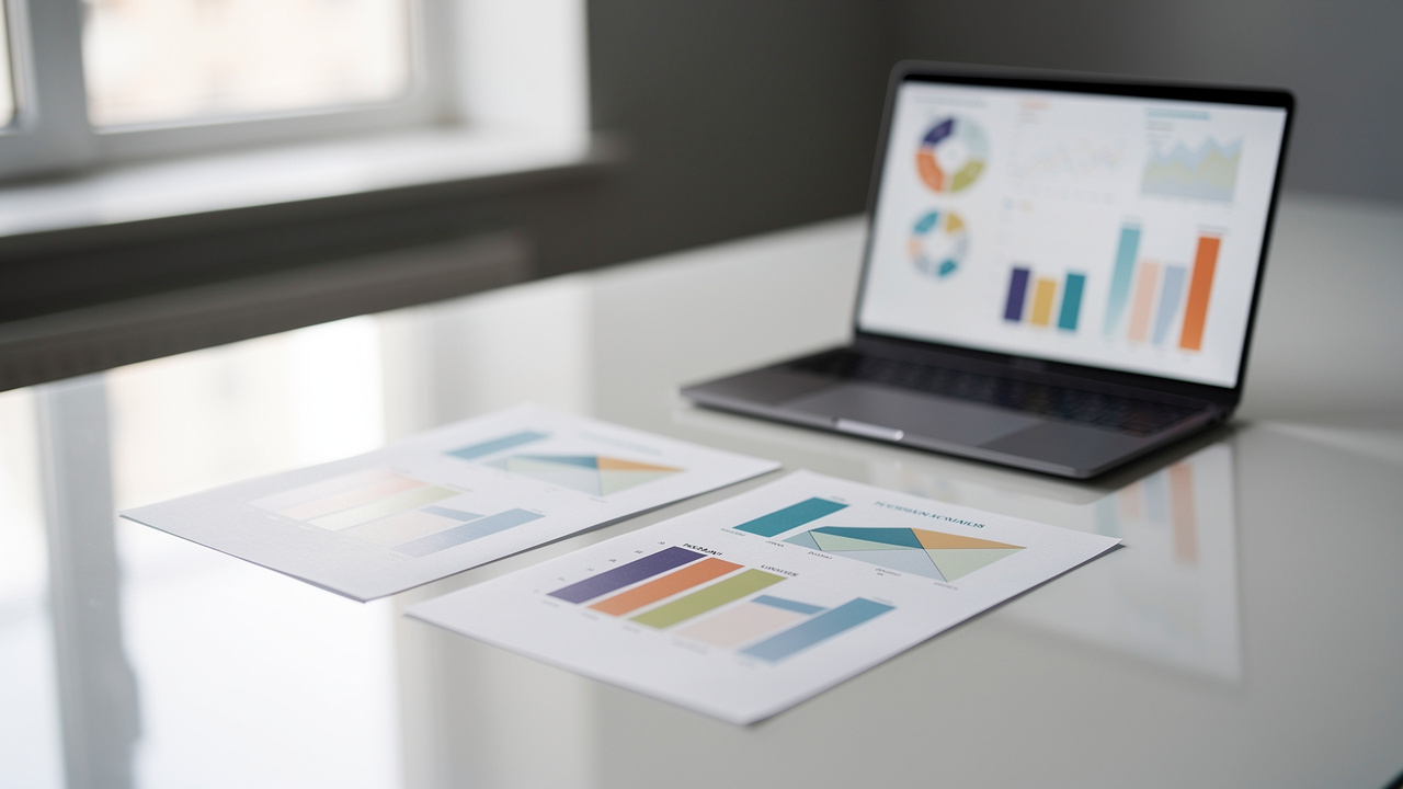 Scène de bureau professionnel avec deux documents organisés et un tableau de comparaison visuel, lumière naturelle et ambiance de travail moderne.